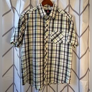 Quiksilver Green and Black Plaid Button Down Shirt